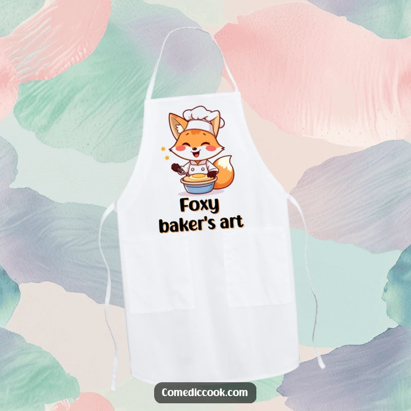 Funny apron of a fox chef winking and flipping a pancake, perfect for cooking in the kitchen.