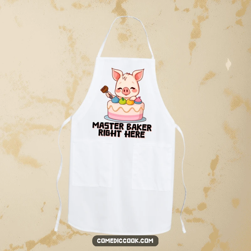 Funny Piglet Apron: A cute and funny apron featuring a piglet decorating a cake, perfect for keeping clean while baking with a smile.