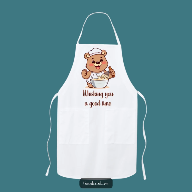Funny Bear Chef Whisking Batter Apron - Cook with Enthusiasm!