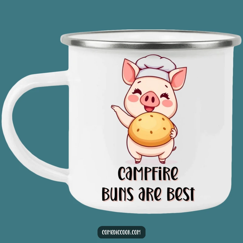 Funny Pig Chef Enamel Camping Mug: Baker's Bun - Outdoor Gift
