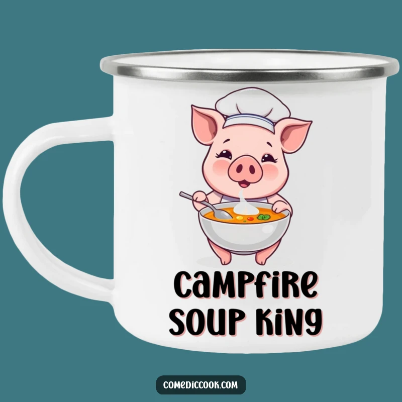 Campfire Comforts: Funny Pig Chef Soup Camping Mug for Outdoor Laughs