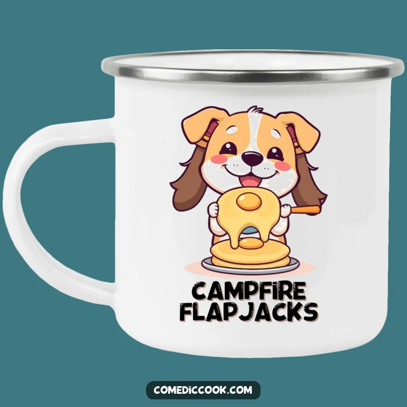 Funny Pancake Flipping Dog Camping Mug: Durable & Humorous Outdoor Drinkware