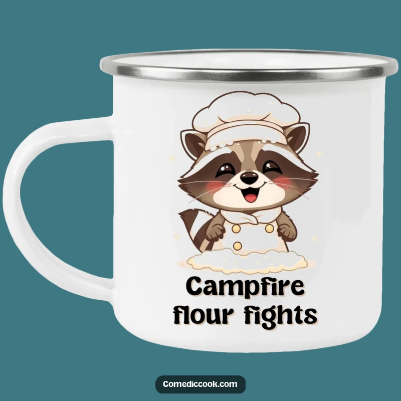 Funny Raccoon Chef Enamel Camping Mug: Messy Baker - Outdoor Gift