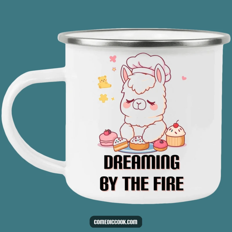Funny Alpaca Chef Enamel Camping Mug: Pastry Dreamer - Outdoor Gift