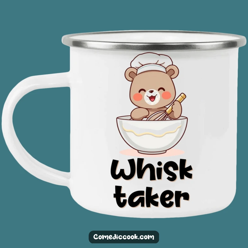 Funny Bear Chef Camping Mug: Tiny Whisking Chef Enamel Cup, Rugged & Hilarious Outdoor Drinkware, Excellent Funny Gift!