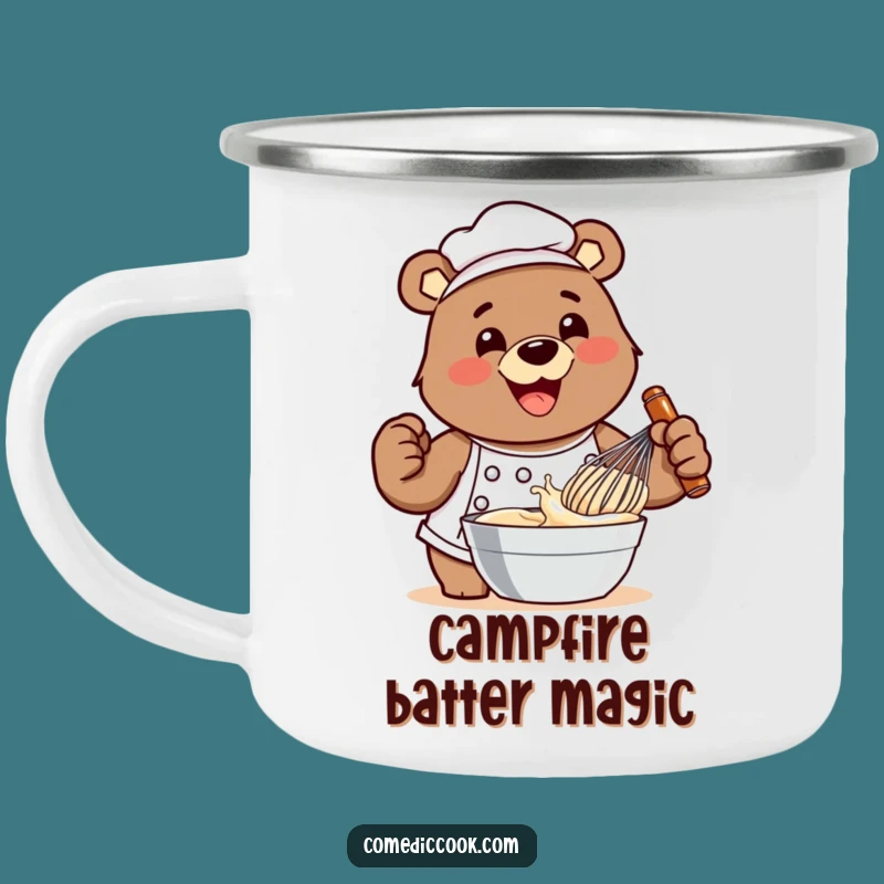 Funny Bear Chef Whisking Batter Camping Mug - Adventure & Baking!