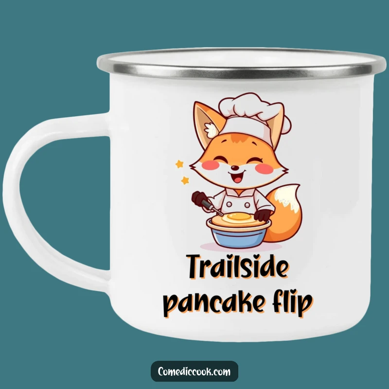 Funny Fox Chef Pancake Enamel Mug: Hilarious Outdoor Breakfast Companion
