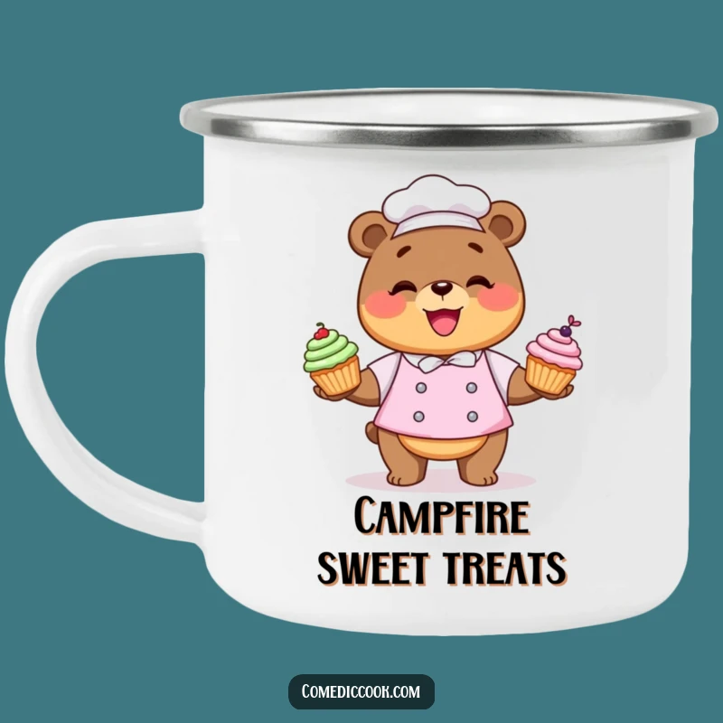 Funny Kawaii Bear Chef Camping Mug: Sweet Treat Companion, Rugged Funny Gift