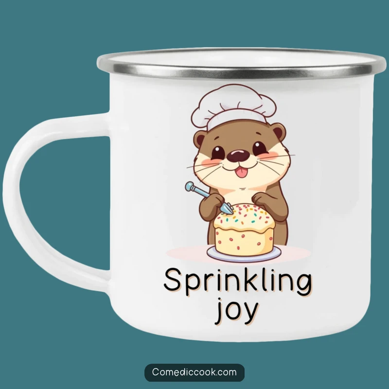 Funny Otter Chef Camping Mug: Sprinkling Cake Enamel Cup, Rugged & Hilarious Outdoor Drinkware, Excellent Funny Gift!