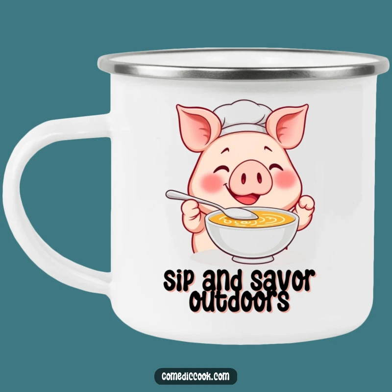 Funny Pig Chef Camping Mug: Sip Your Brew with Hilarious Outdoor Charm!