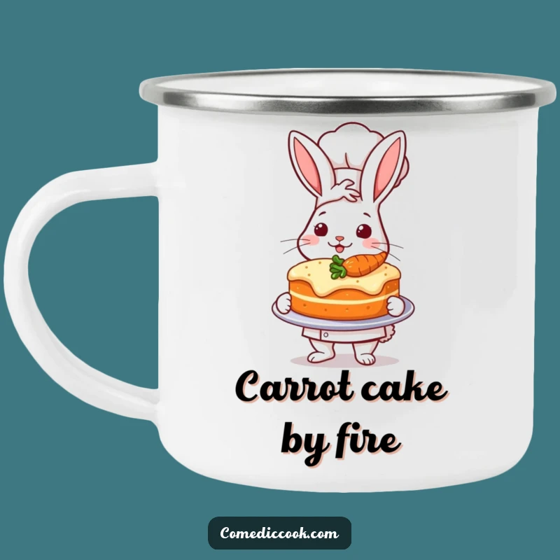 Funny Rabbit Chef Carrot Cake Enamel Mug: Hilarious Outdoor Baking Companion