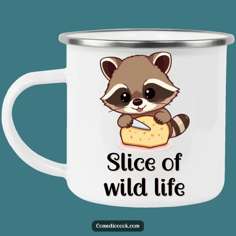 Funny Raccoon Baker Camping Mug: Coffee and Fresh Bread Outdoors