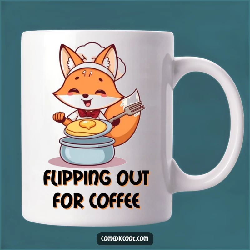 Funny Fox Chef Flipping Pancake Mug: Masterful Cooking Humor, Perfect Gift
