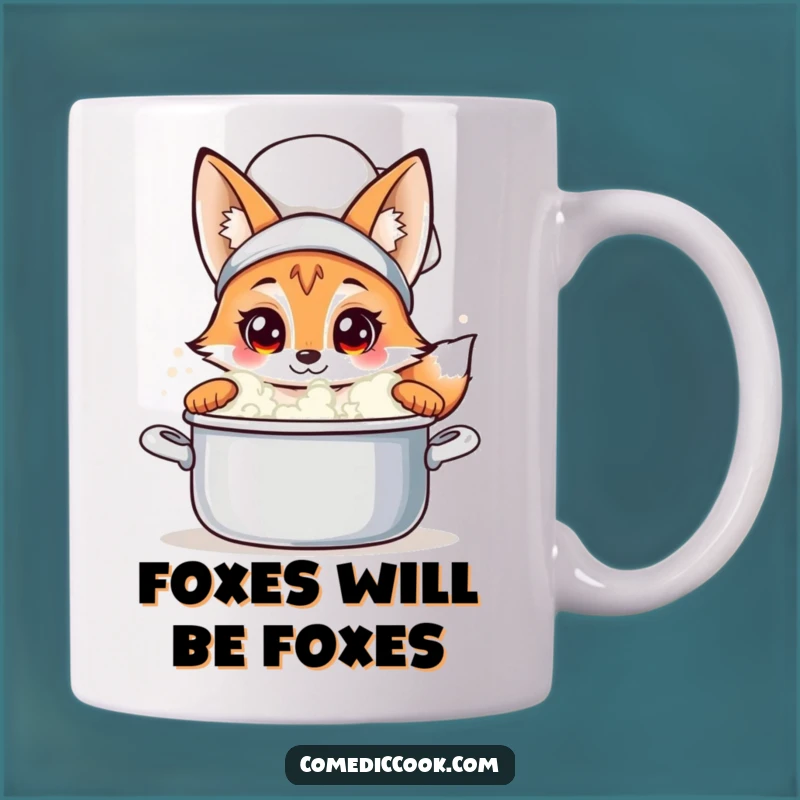 Funny Fox Chef Mug: Curious Peeking Chef, Intriguing Bubbling Pot, Perfect Funny Gift!