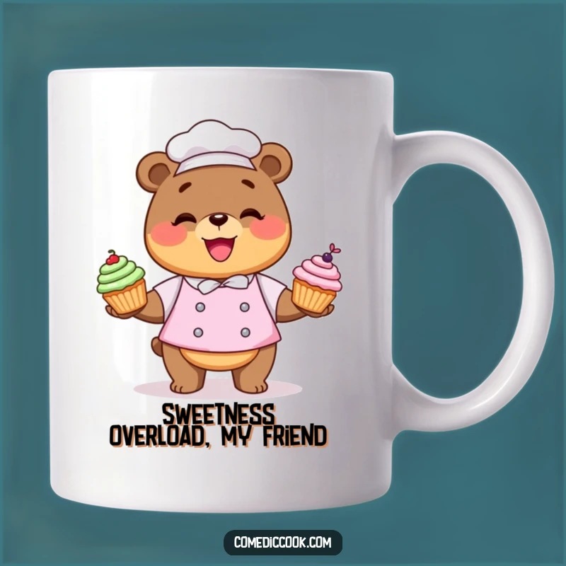 Funny Kawaii Bear Chef Mug: Cupcake Juggler Delight, Perfect Funny Gift