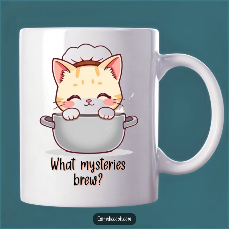 Funny Kawaii Cat Chef Pot Mug - Curious Baker Gift for Feline Foodie Lovers