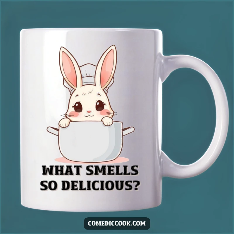 Funny Rabbit Chef Mug: Cute Peek into Pot, Perfect Humorous Gift for Foodies