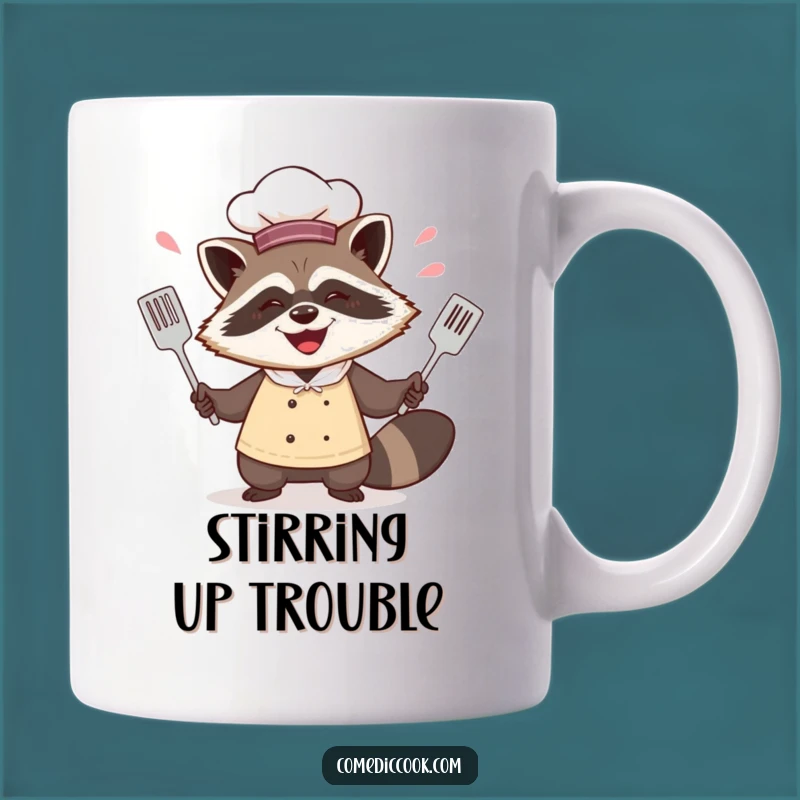 Funny Raccoon Chef Juggling Spatulas Mug - Mischievous & Humorous Gift!