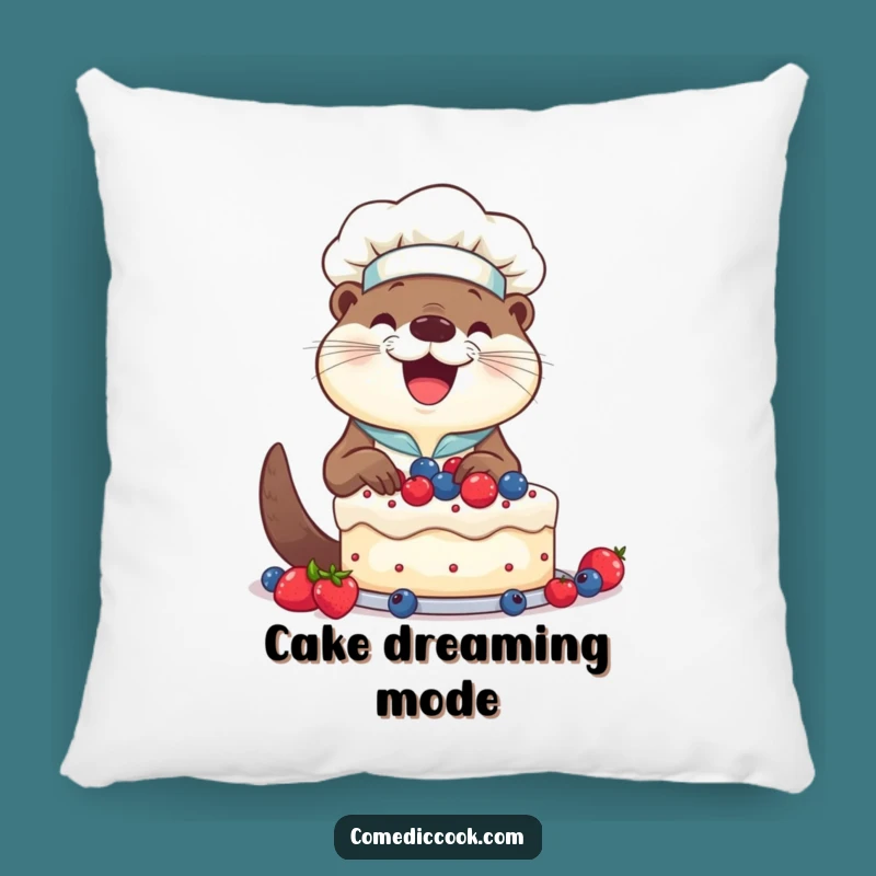 Funny Otter Chef Cake Pillow: Cozy Baking Accent, Perfect Humorous Gift