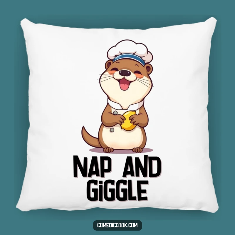 Funny Otter Chef Pillow: Cozy Up with Giggling Lemon Squeezing Cuteness