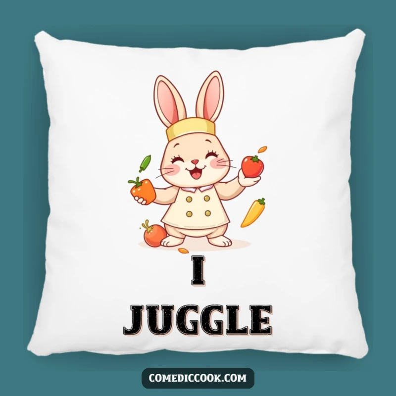 Soft Funny Bunny Chef Pillow: Juggling Veggies Cushion, Cozy & Hilarious Home Accent, Ideal Funny Gift!