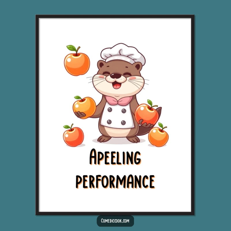 Funny Otter Chef Digital Art: Juggling Apples Print, Hilarious Gift Download
