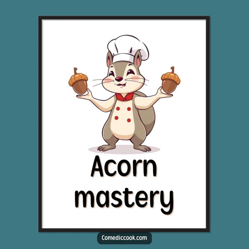Funny Squirrel Chef Digital Art: Determined Acorn Juggling Masterpiece for Your Walls