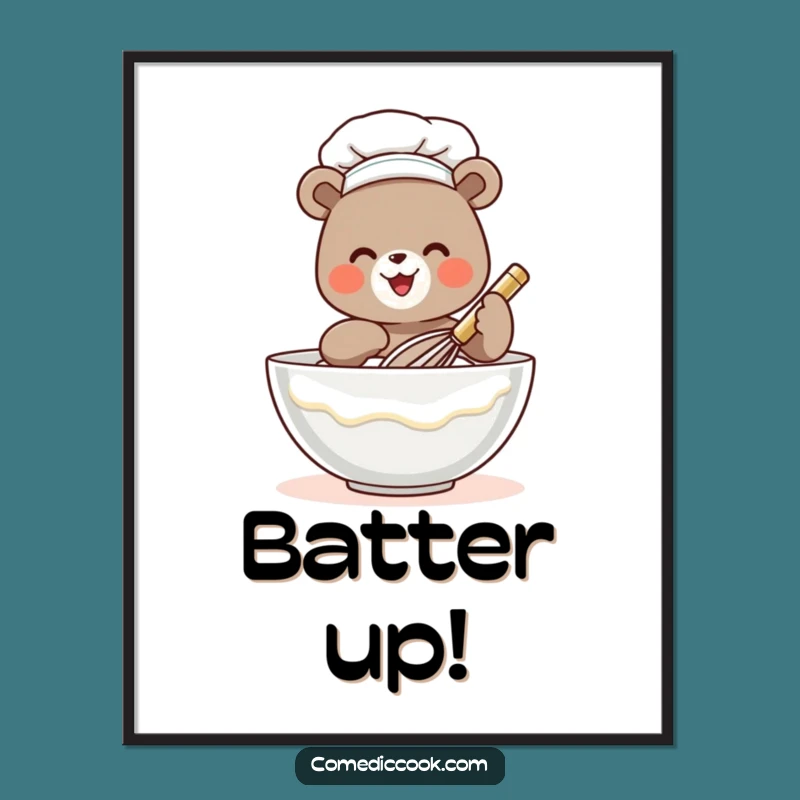 Funny Bear Chef Digital Art Print: Tiny Whisking Chef Wall Decor, Instant Hilarious Home Upgrade, Perfect Funny Gift!
