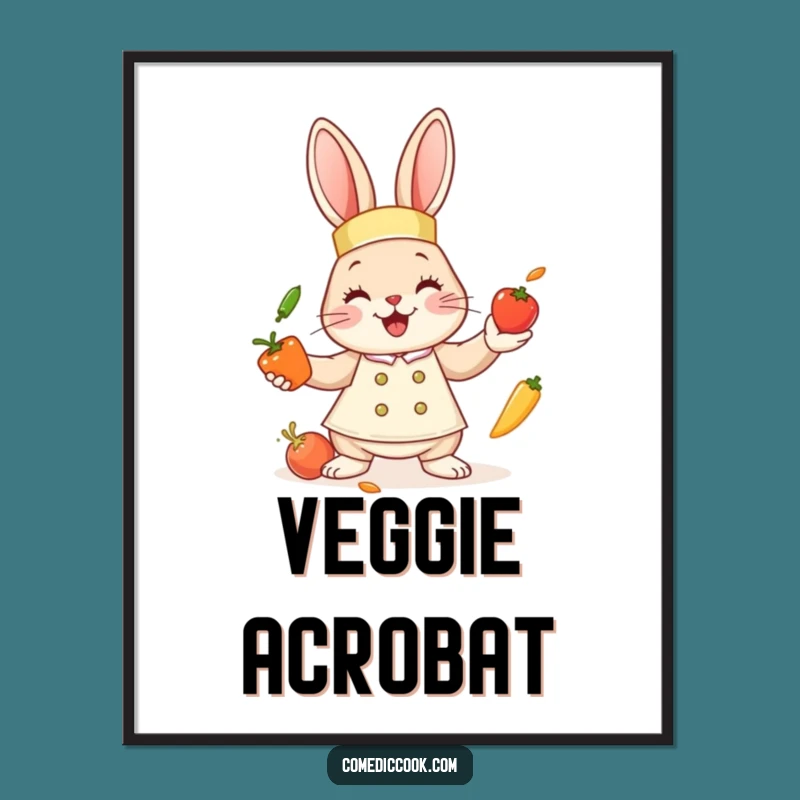 Funny Bunny Chef Digital Art Print: Juggling Veggies Decor, Instant Hilarious Home Upgrade, Perfect Funny Gift!