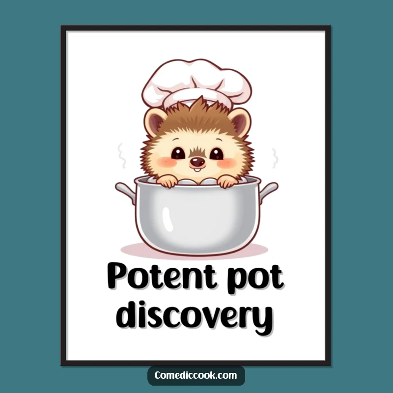 Funny Hedgehog Chef Digital Art: Peeking Pot Print, Hilarious Gift Download