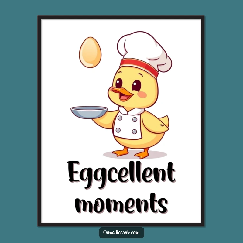 Funny Kawaii Duck Chef Digital Print - Giggling Egg Chase Art, Instant Download
