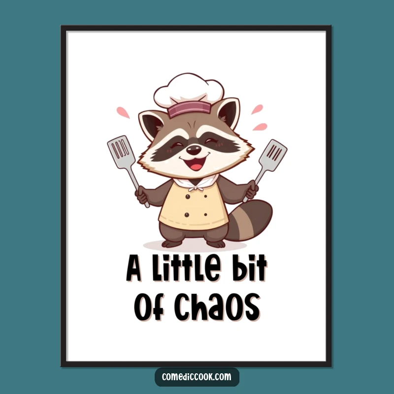 Funny Raccoon Chef Juggling Spatulas Digital Art - Instant Kitchen Mischief!