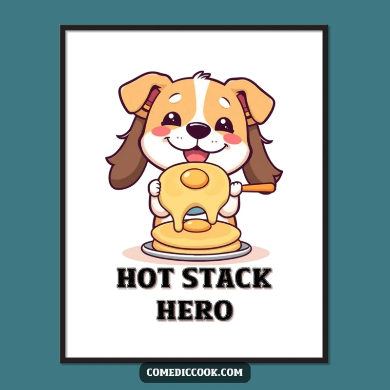 Funny Pancake Flipping Dog Digital Art: Instant Humorous Decor for Dog Lovers