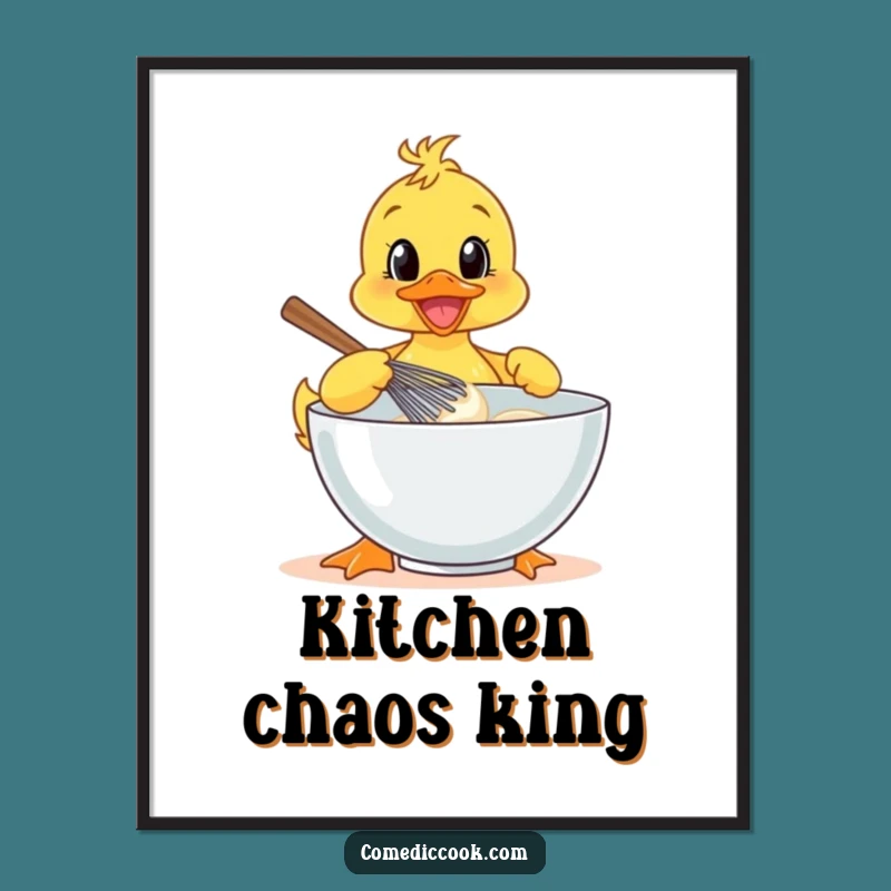 Funny Duckling Baker Digital Art: Cheerful Whisking Chef Printable Gift