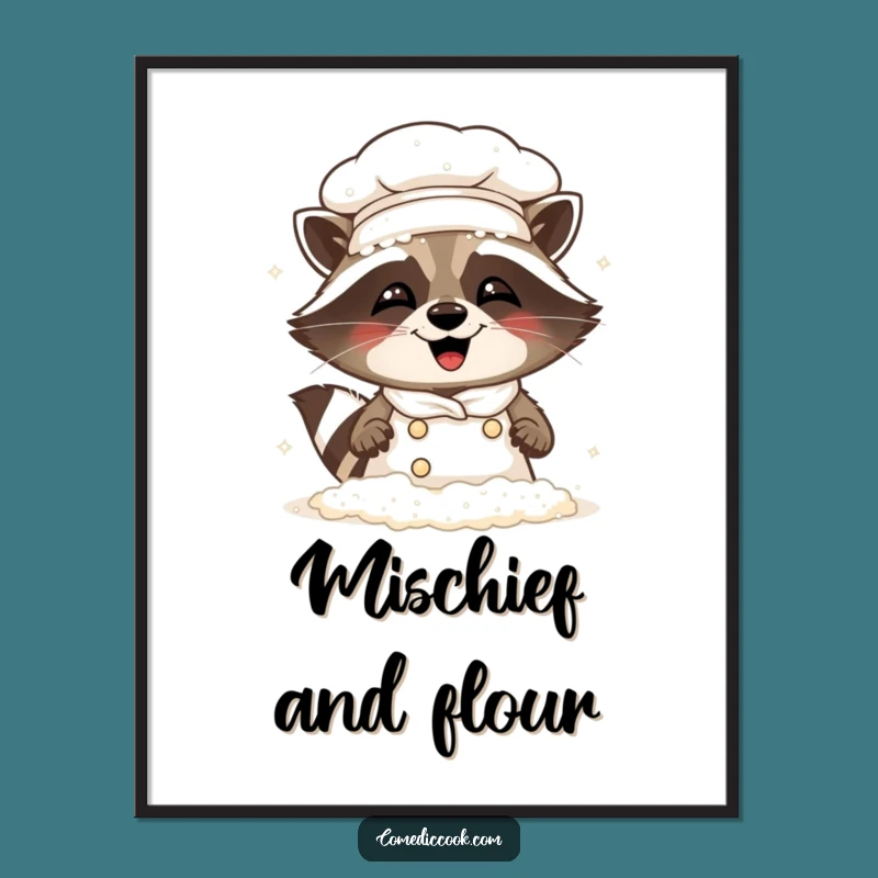 Funny Raccoon Chef Digital Art: Giggling Flour Monster - Instant Gift