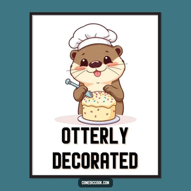 Funny Otter Chef Digital Art Print: Sprinkling Cake Decor, Instant Hilarious Home Upgrade, Perfect Funny Gift!