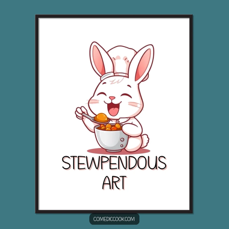 Funny Rabbit Chef Digital Art: Joyful Cooking Illustration Print