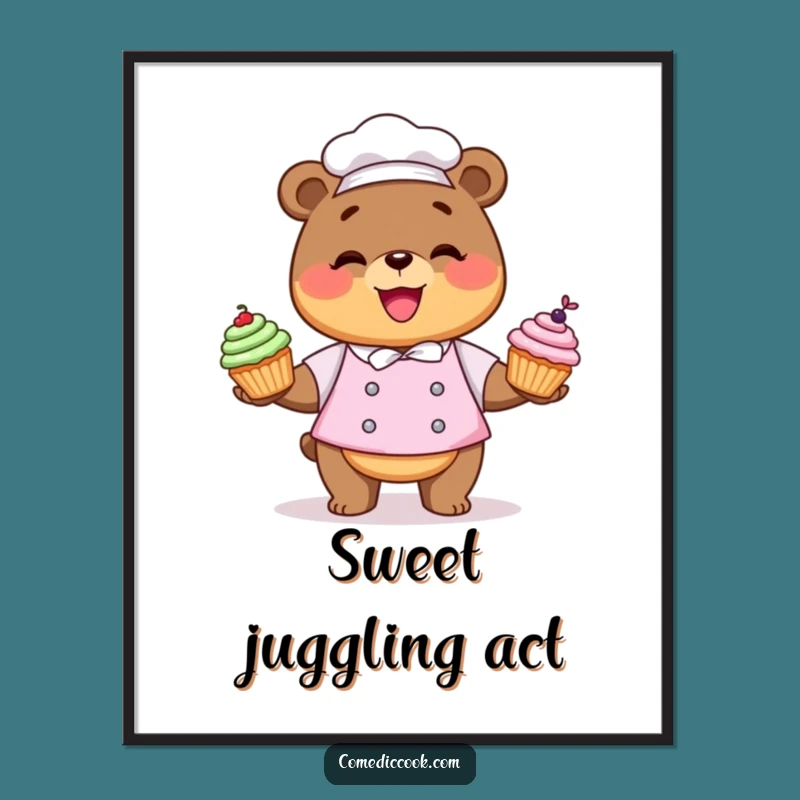 Funny Kawaii Bear Chef Digital Art: Instant Cupcake Joy, Perfect Funny Gift Download