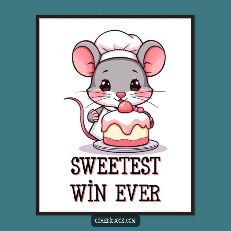 Funny Kawaii Mouse Chef Digital Print - Cute Determined Baker Art, Perfect Funny Gift