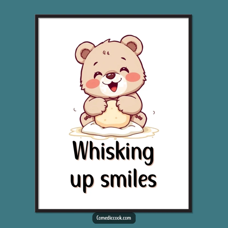 Funny Bear Cub Baking Digital Art: Instant Sweet Decor for Cozy Kitchens