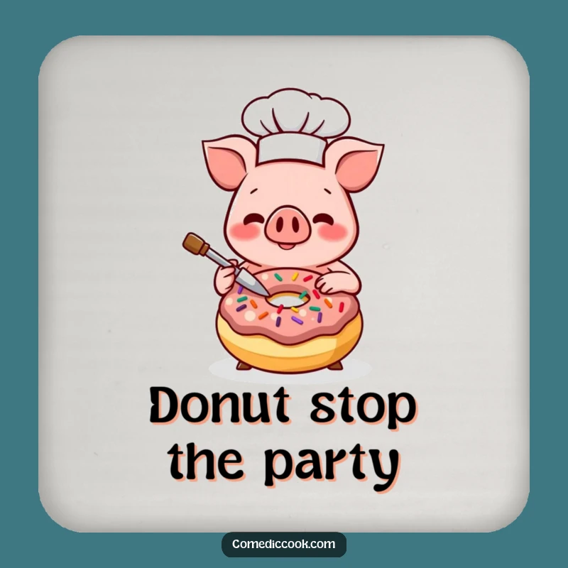 Funny Kawaii Pig Chef Coaster Set - Happy Donut Decorator Drink Protection, Perfect Funny Gift