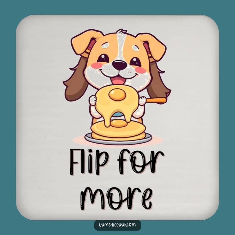 Funny Pancake Flipping Dog Coaster: Protect Surfaces with Culinary Canine Charm
