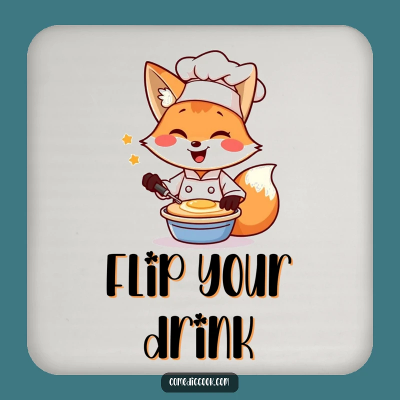 Funny Fox Chef Pancake Drink Coaster: Hilarious Breakfast Table Protection