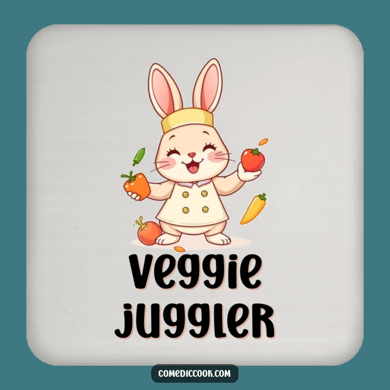 Funny Bunny Chef Drink Coasters (Set of 4): Juggling Veggies Protection, Stylish & Hilarious Barware, Ideal Funny Gift!