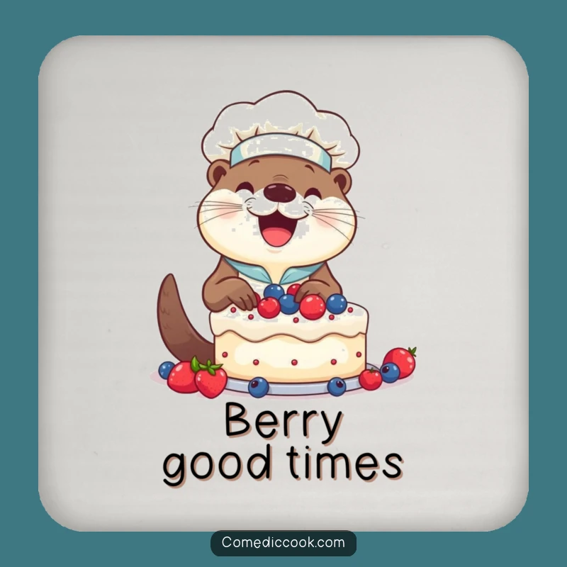 Funny Otter Chef Cake Coaster: Sweet Protection, Perfect Humorous Gift