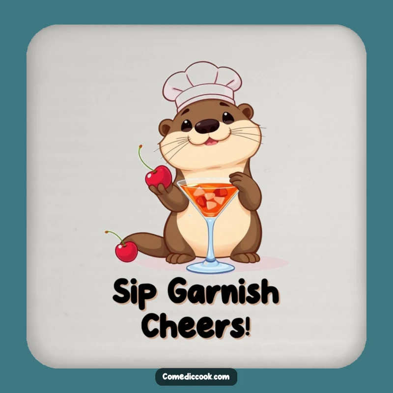 Funny Otter Chef Drink Coaster: Protect Surfaces with Playful Mixology!