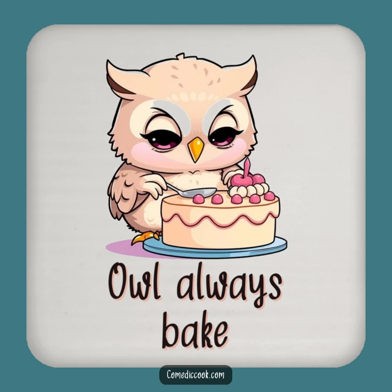 Funny Owl Baker Drink Coaster: Protect Surfaces with Baking Humor