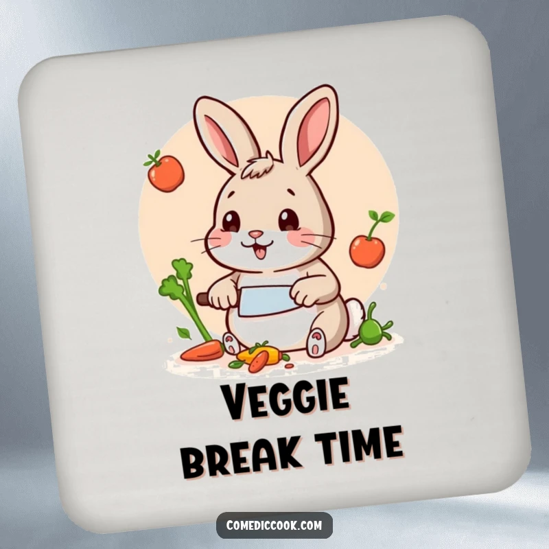 Funny Rabbit Chef Coaster: A protective coaster featuring a humorous illustration of a rabbit chef skillfully chopping vegetables, adding personality to tabletops.