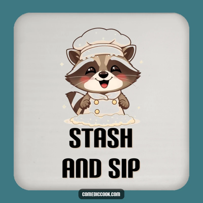 Funny Raccoon Chef Drink Coaster: Messy Baker's Giggle - Gift
