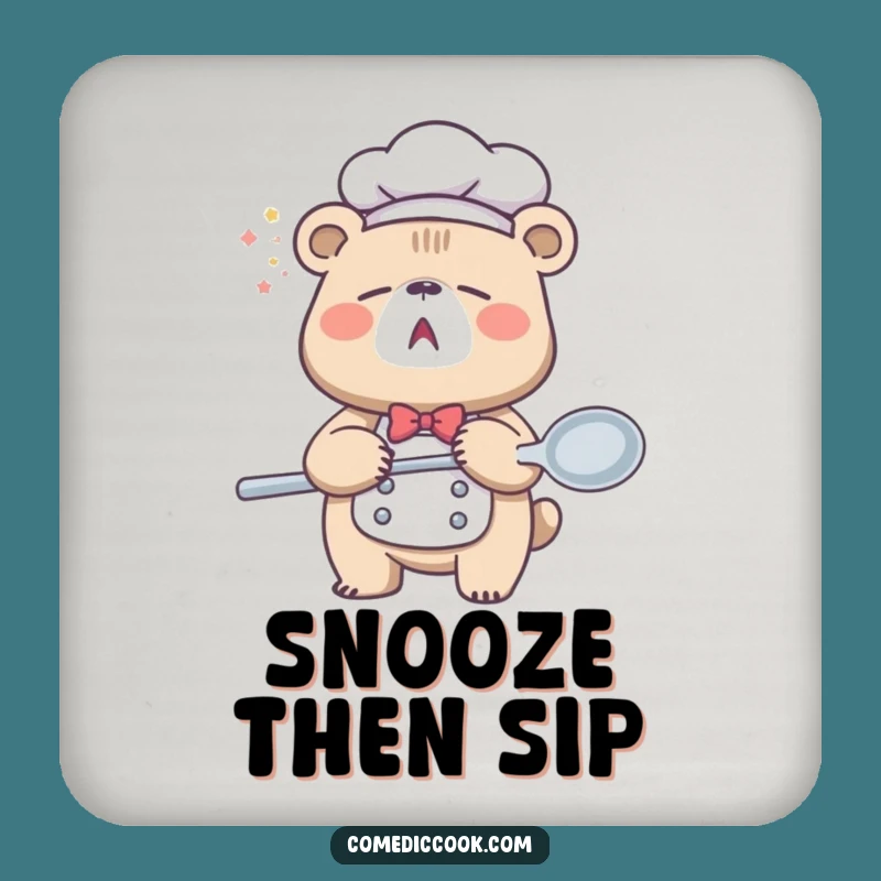 Funny Sleepy Bear Chef Coaster: Yawning Protection, Hilarious Gift Set